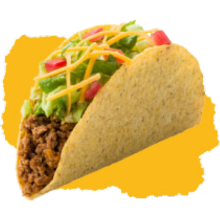 Taco with beef, lettuce, cheese and tomato