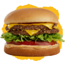 Double bakers cheese burger with 2 beef patties, lettuce, cheese and tomato